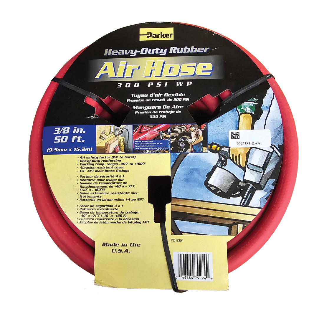 7092383-KAA (Parker Hose) Hose Assy-Air 3/8 X 50Ft 300Psi Red