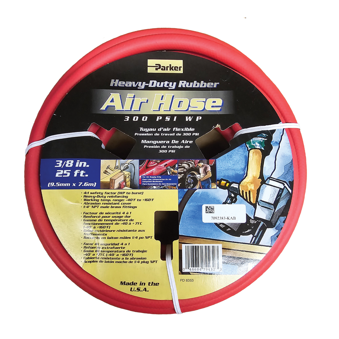 7092383-KAB (Parker Hose) Hose Assy-Air 3/8 X 25Ft 300Psi Red