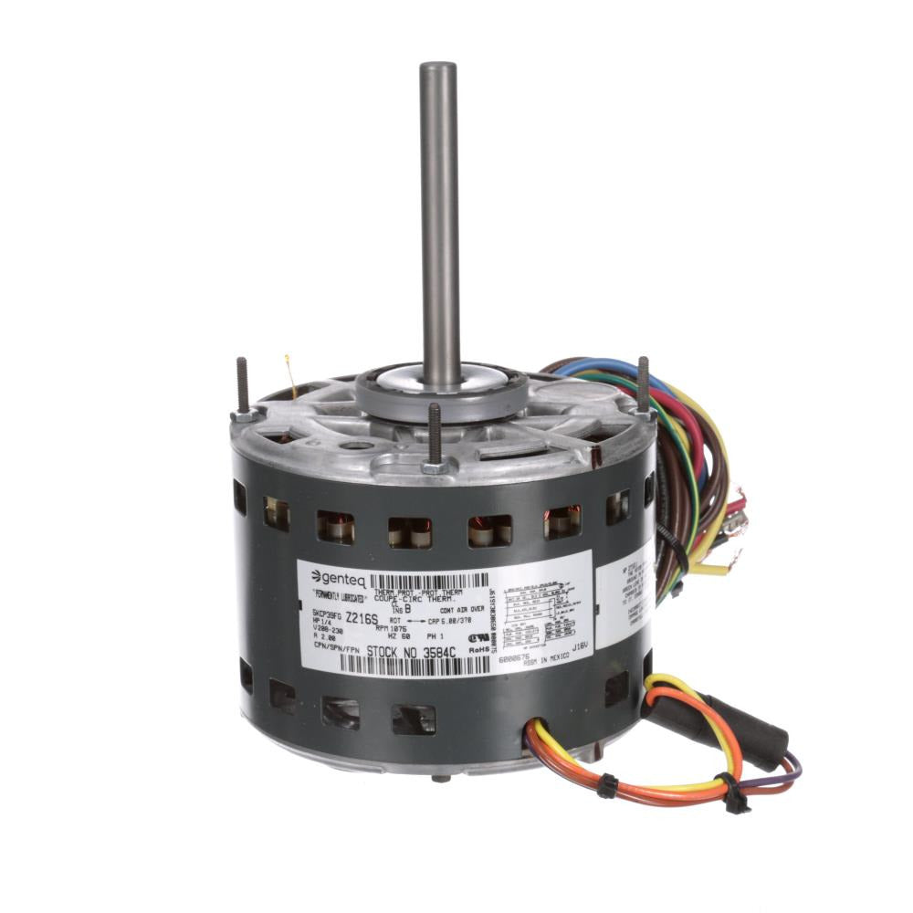 G3584C (Genteq) | Direct Drive Blower Motor | 0.25 HP | 1 Phase | OAO | 1075 RPM | 208-230 Volts