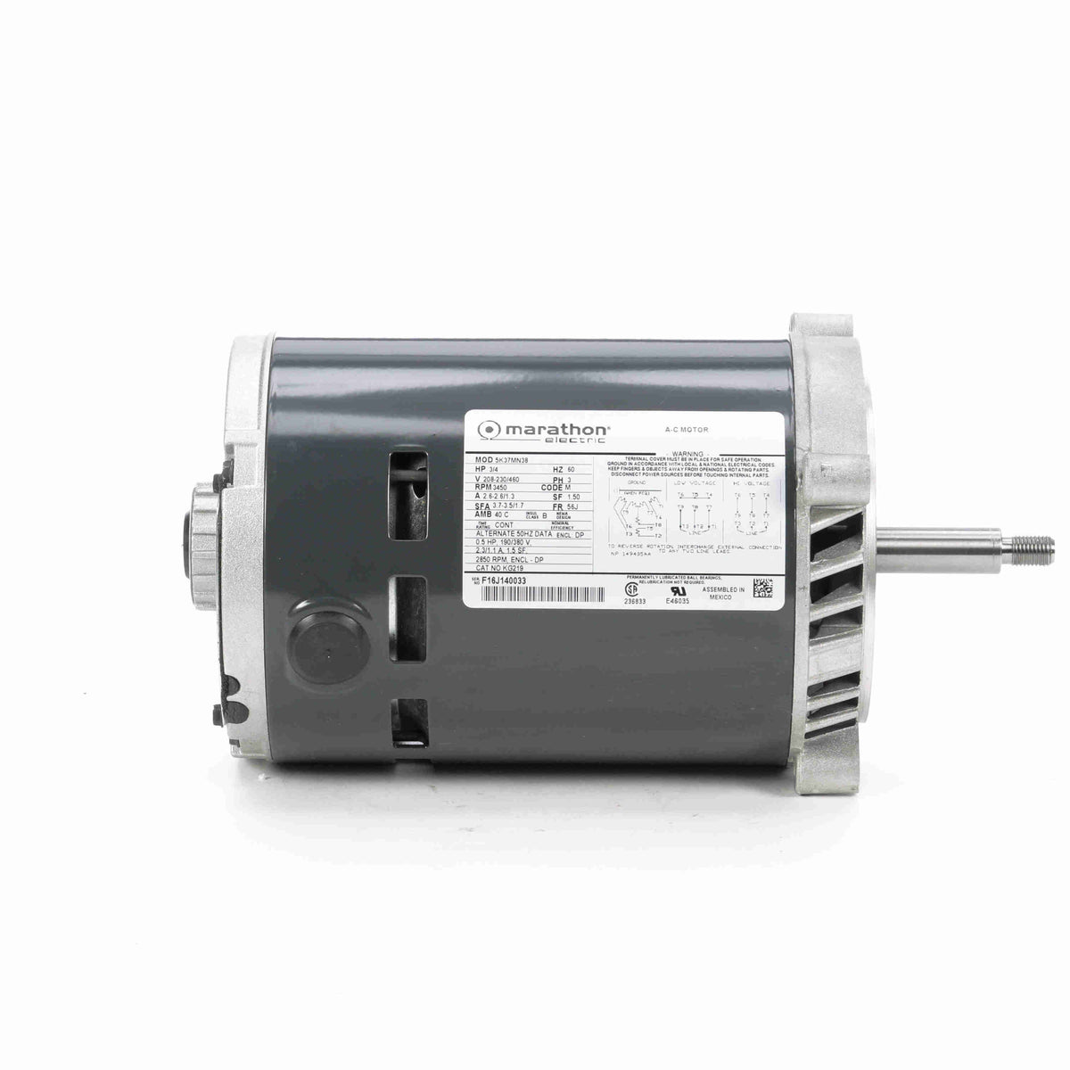 MKG219 (Leeson) | Jet Pump Motor | 0.75 HP | 3 Phase | ODP | 3450 RPM | 208-230/460 Volts