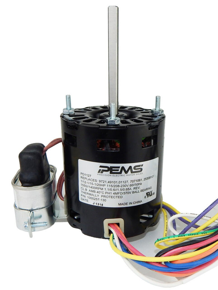 PD1127 (PEMS) | Refrigeration Motor | 0.083 HP | 1 Phase | OAO | 1550/1300/1050 RPM | 115/208-230 Volts