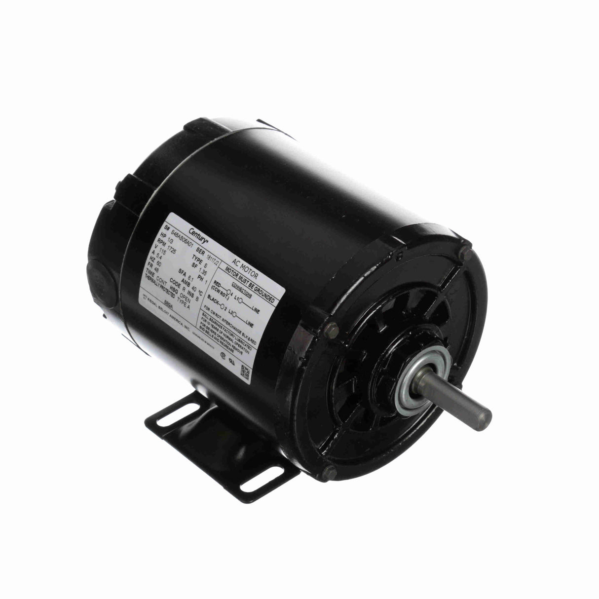 U889A (Century) | Fan And Blower Motor | 0.33 HP | 1 Phase | Open Air Over | 1725 RPM | 115 Volts