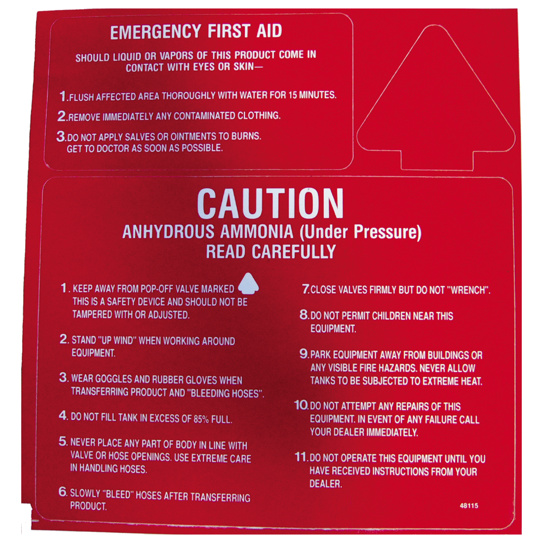 48115 (Mid America Graphics) Decal-3-Part Caution Red-White Letters