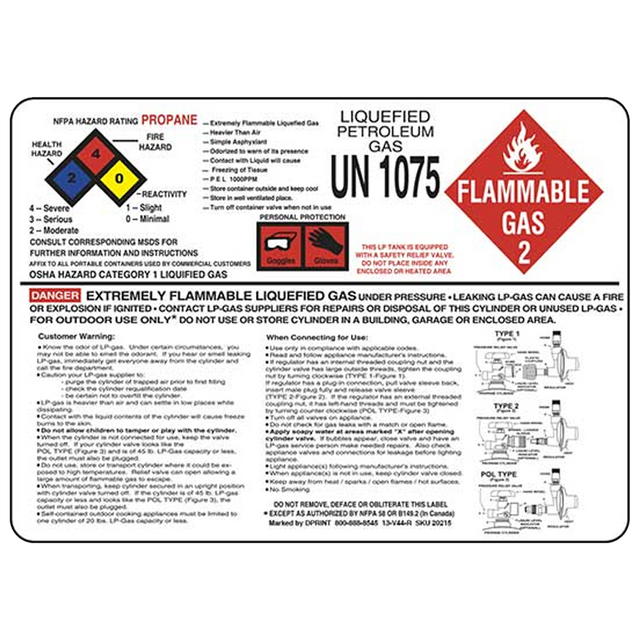 V44-R (Douglass) Decal-Vinyl 3 In 1 Propane Haz 4 Colors
