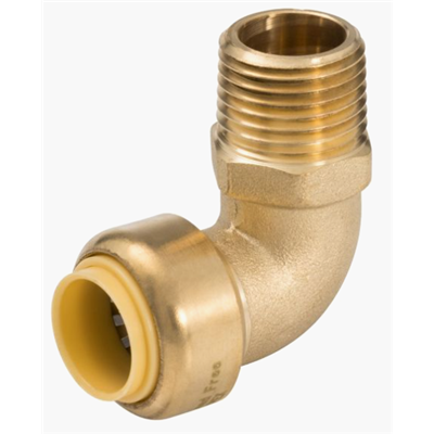 38364 (Zoomlockpush) | 1/2 X 1/2 MNPT Elbow Lead Free | Push Water Fittings | Elbow - 90 | Push x MPT | 1/2