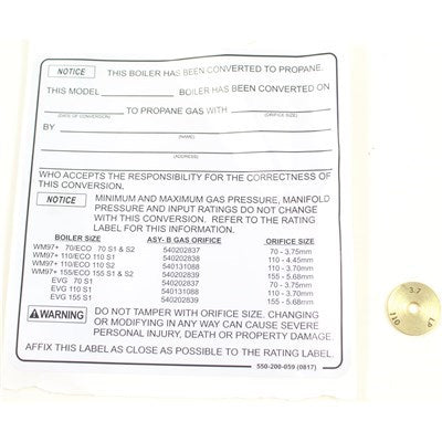 540131088 (Weil-Mclain) | Asy-Bg Orifg LP WM97+/ECO 110 | Nat-Lp Conversion Kit