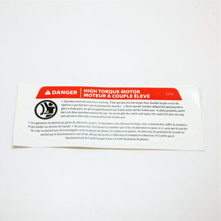 Yardbird (23723) - Decal Warning High Torque Motor En Fr