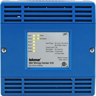 315 (Tekmar) | TN4 Wiring Center 6 Zone Valve