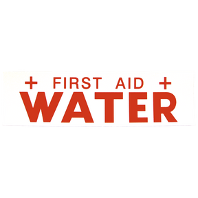 1445 (Mid America Graphics) Decal-First Aid Water 2.5X9 Red On Wht