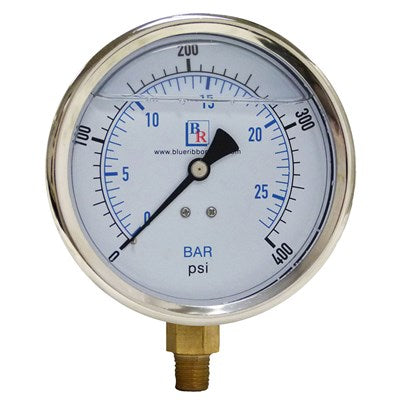 BR202D-404K (Blue Ribbon) | Gauge 0/600 Dry 1/4 Back 4 | Standard Pressure Gauge | 1/4