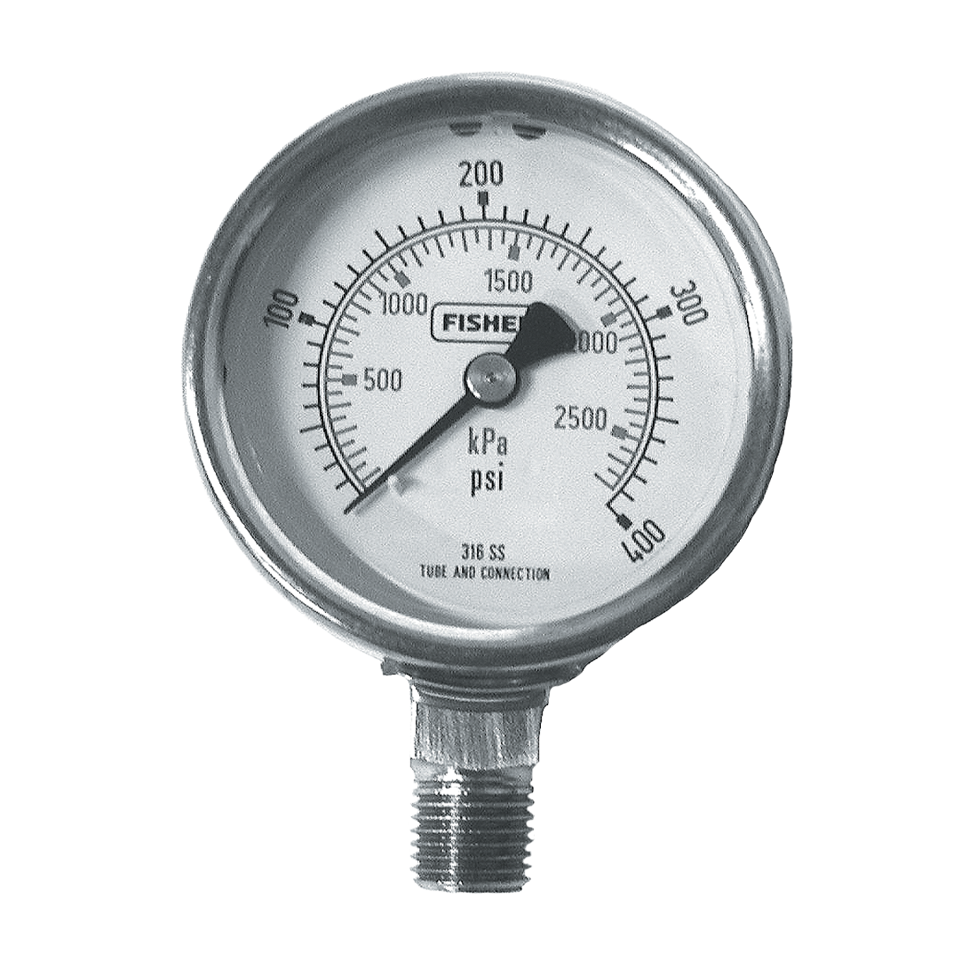 J542 (Fisher) Gauge-1/4Mpt Ss Btm Mt 2 Stl D 0-400 Psi