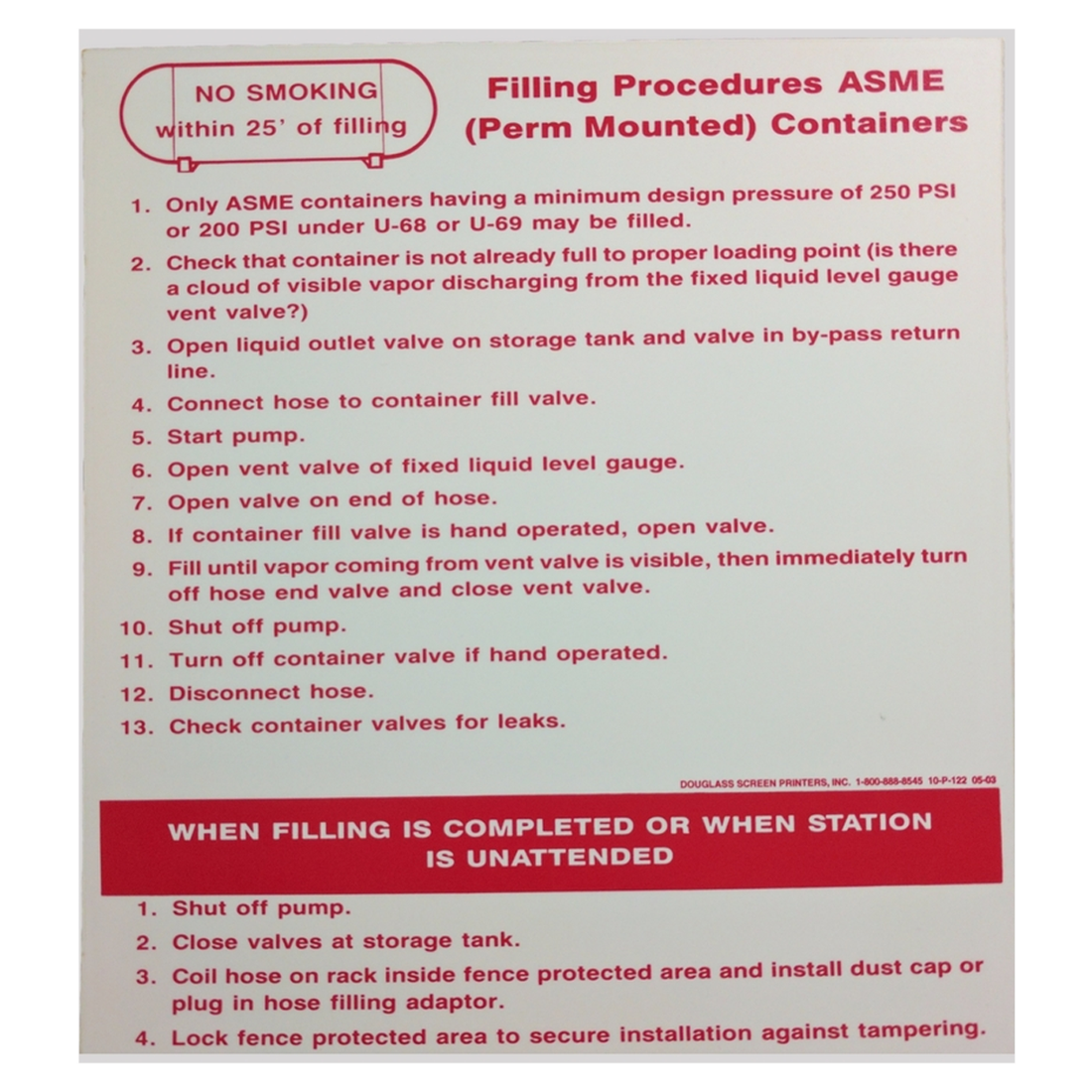 V122 (Douglass) Decal-Vinyl Asme Filling Proced