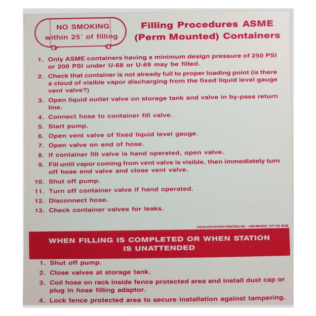 V122 (Douglass) Decal-Vinyl Asme Filling Proced