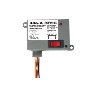 RIB02SBDC (Functional Devices) | Enclosed Relay | Class 2 Dry Contact Input | 208-277Vac pwr | 20A Spst + Override