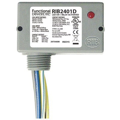 RIB2401D (Functional Devices) | Enclosed Relay 10Amp DPDT 24Vac/dc/120Vac