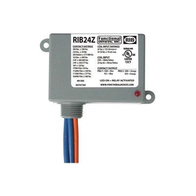 RIB24Z (Functional Devices) | Enclosed Relay 30Amp Spst-No + Spst-Nc 24Vac/dc