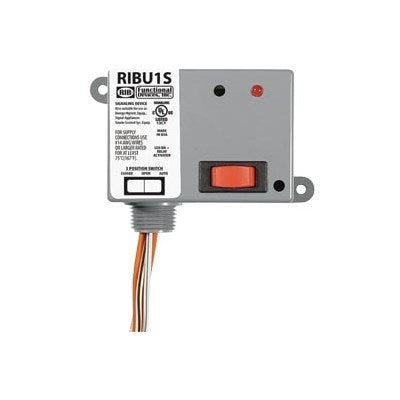 RIBU1S (Functional Devices) | Enclosed Relay 10Amp Spst-No + Override 10-30Vac/dc/120Vac