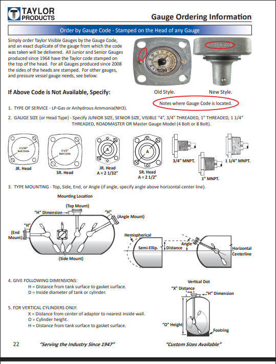 130299 (Squibb Taylor) Gauge-Float Jr Lp 24 Dia 4-Bolt